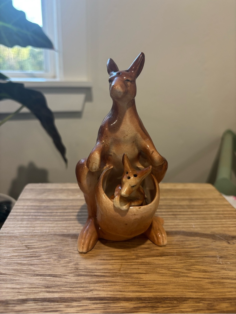Vintage Brown Ceramic Kangaroo Salt and Pepper Shakers with  Joey